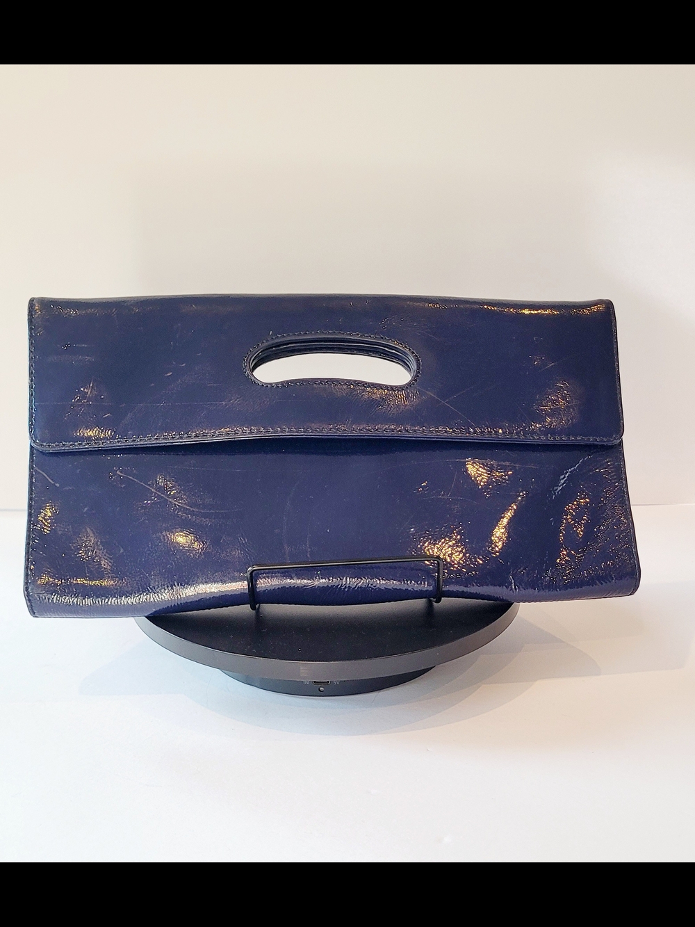 HOBO Navy Patent Leather Cutout Handle Clutch - Picture 2 of 7